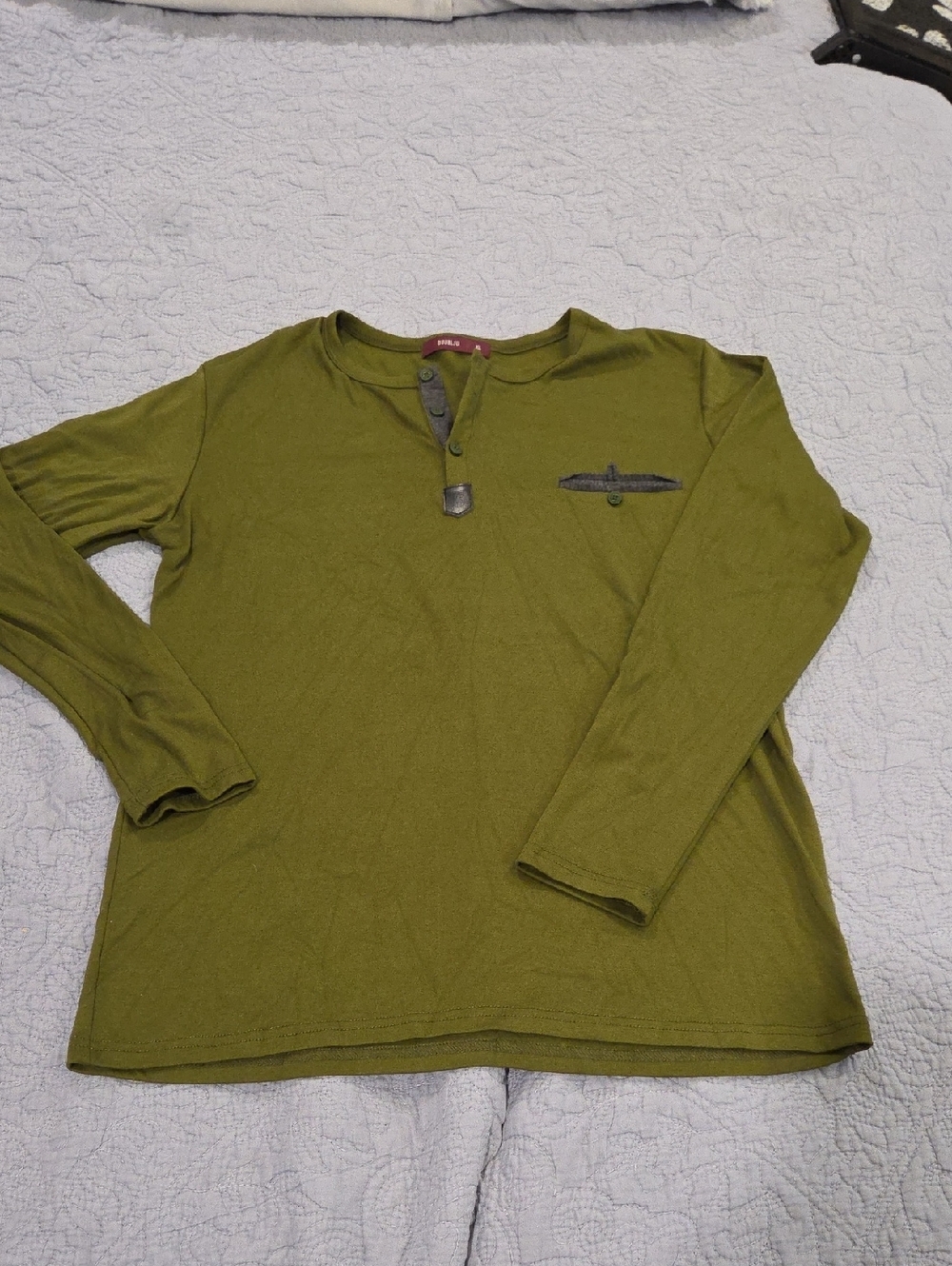 Doublju Olive Green Long-Sleeve Henley Tee Size XL, new W/O Tags!